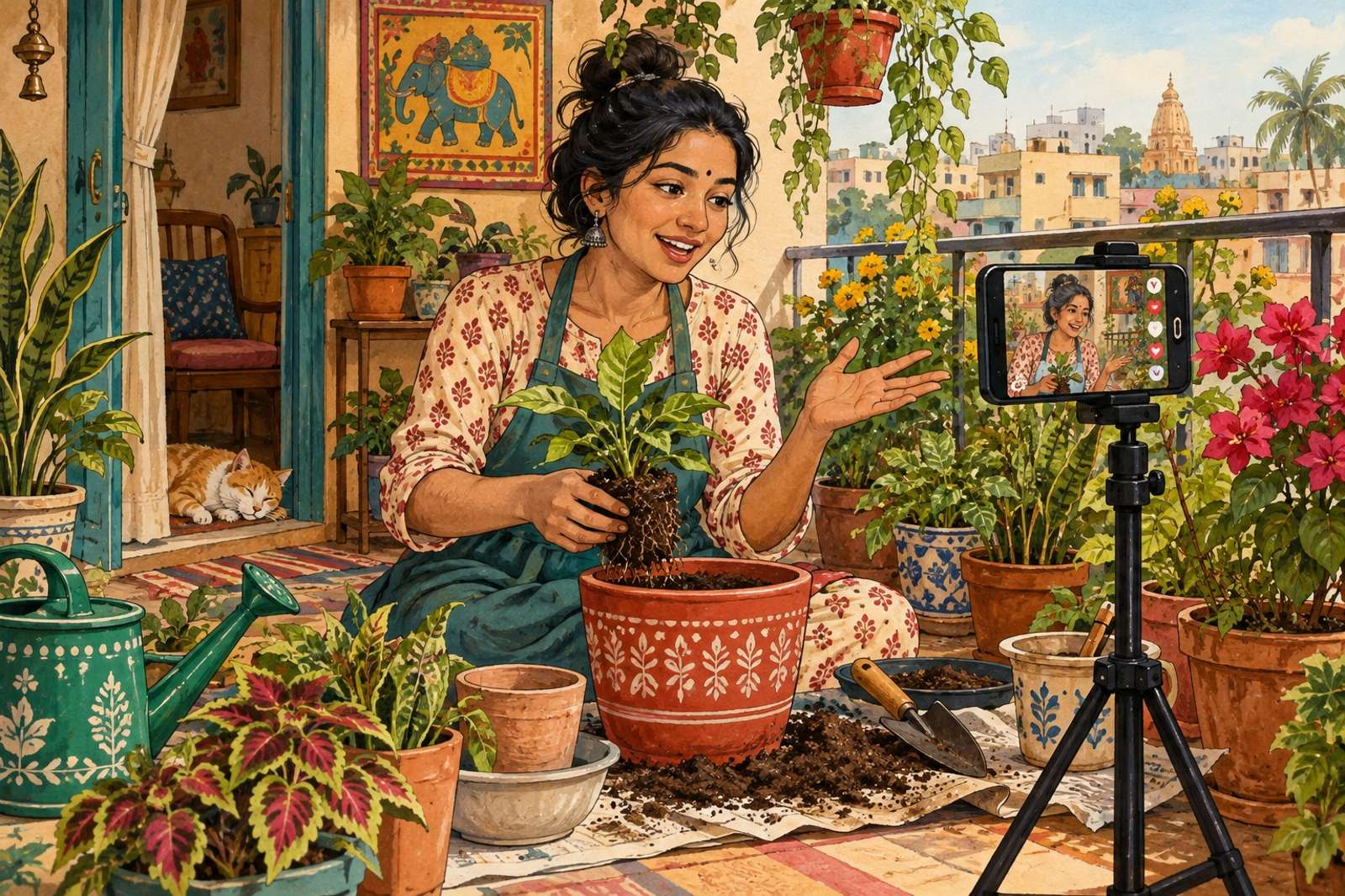 Illustration of Balcony Garden Time: Water, repot and tend your plants while chatting with viewers who share the interest.