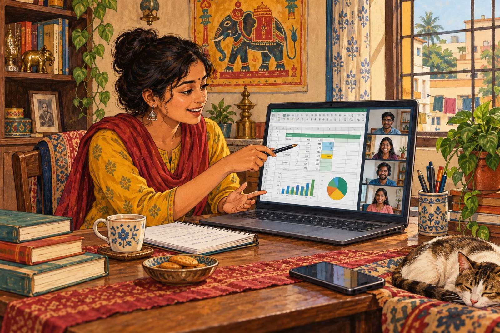 Illustration of Excel for Your First Job: Practise useful workplace spreadsheet tasks together using sample data.