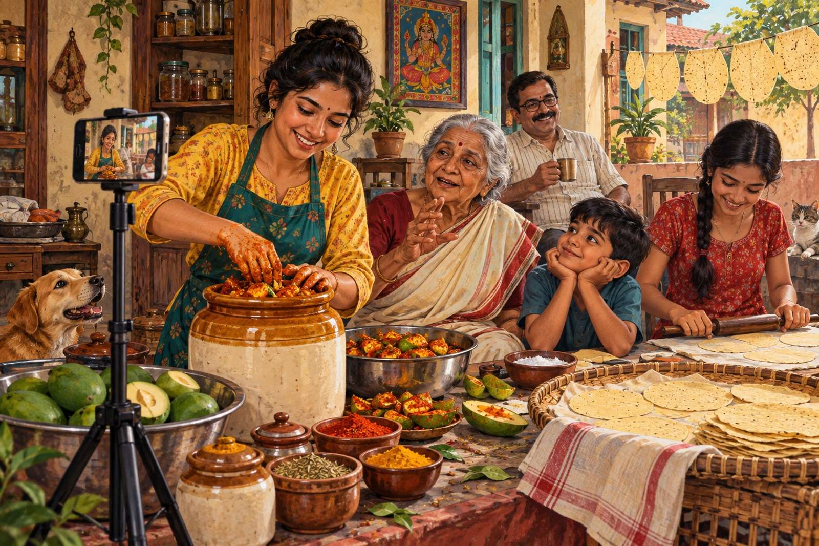 Illustration of Pickle And Papad Day: Share your seasonal pickle, papad or spice-making routine and the family stories that go with it.