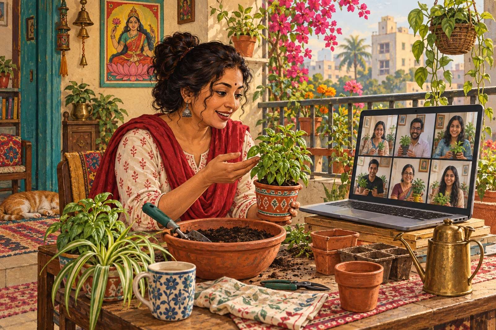 Illustration of Balcony Gardening Club: Help participants plan and care for small gardens using the space they have.