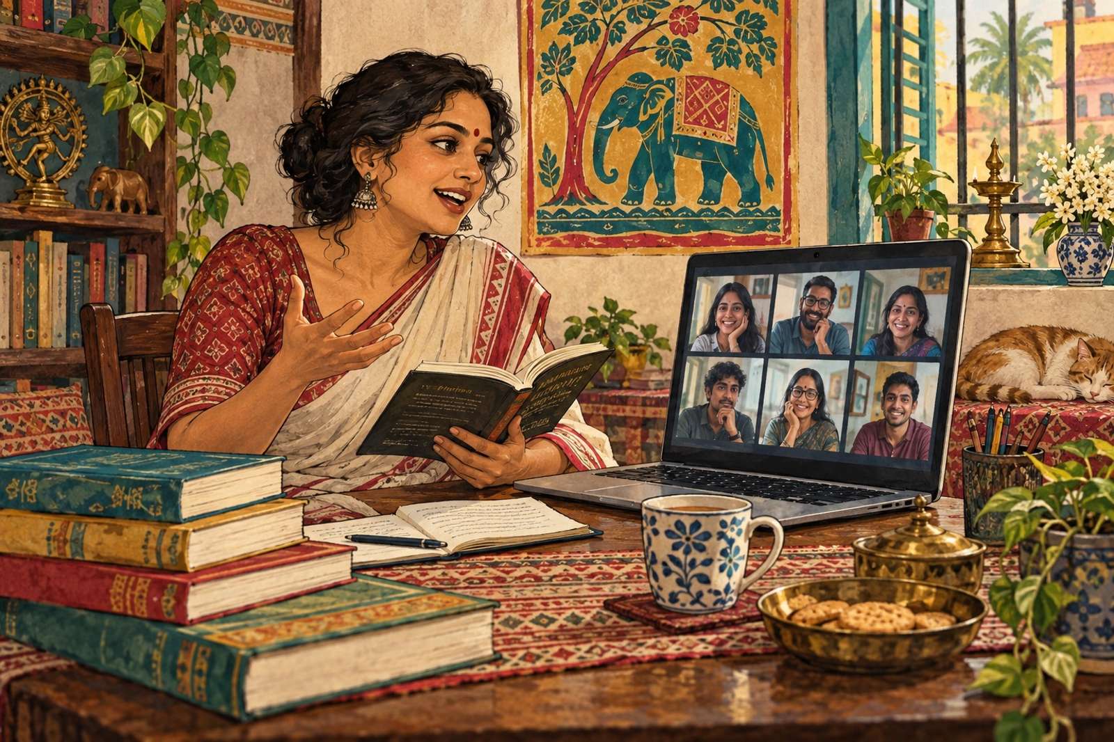 Illustration of Regional Book Club: Discuss a chosen book and invite different perspectives in English or an Indian language.