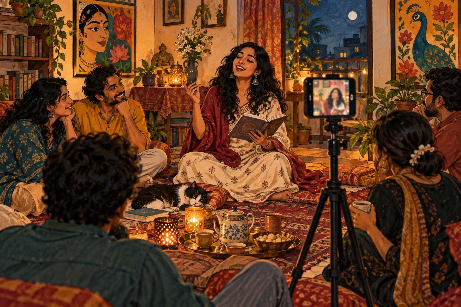 Illustration of Poetry And Storytelling: Host an evening of original poetry, spoken word and storytelling in your favourite language.