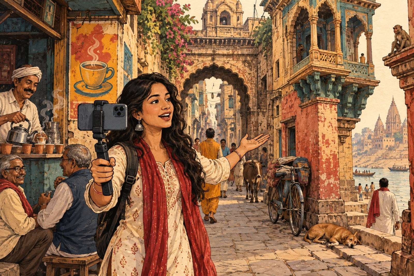 Illustration of Stories From The Old City Lanes: Walk through an old city and tell the stories behind its lanes, buildings and familiar meeting places.
