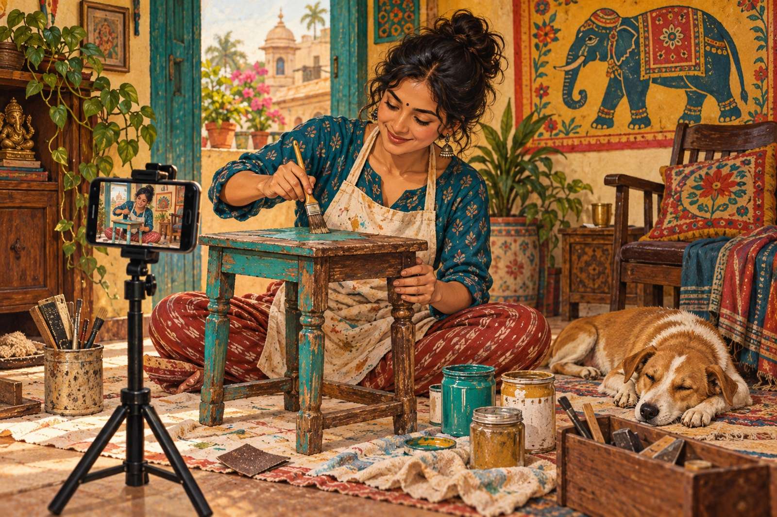 Illustration of Build Something Live: Let viewers follow a miniature, furniture restoration, sewing project or handmade prop from start to finish.