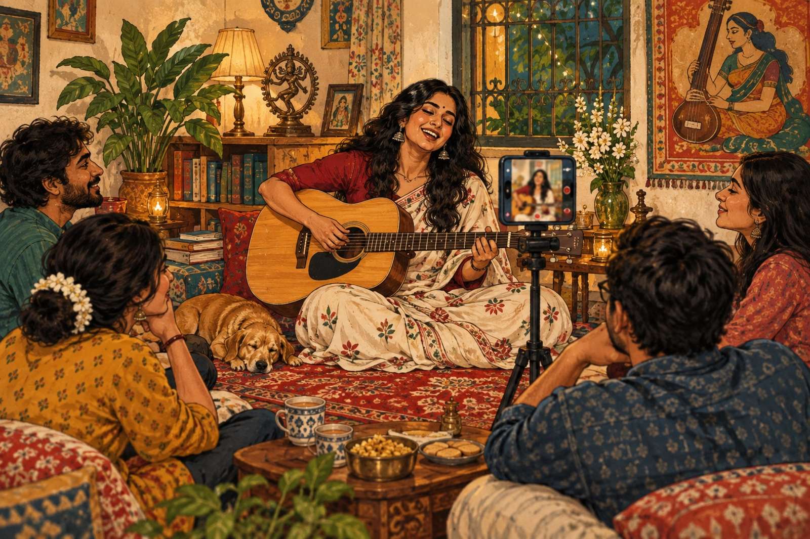 Illustration of Original Music Evening: Perform your own music or songs you have streaming rights to in an intimate home concert.