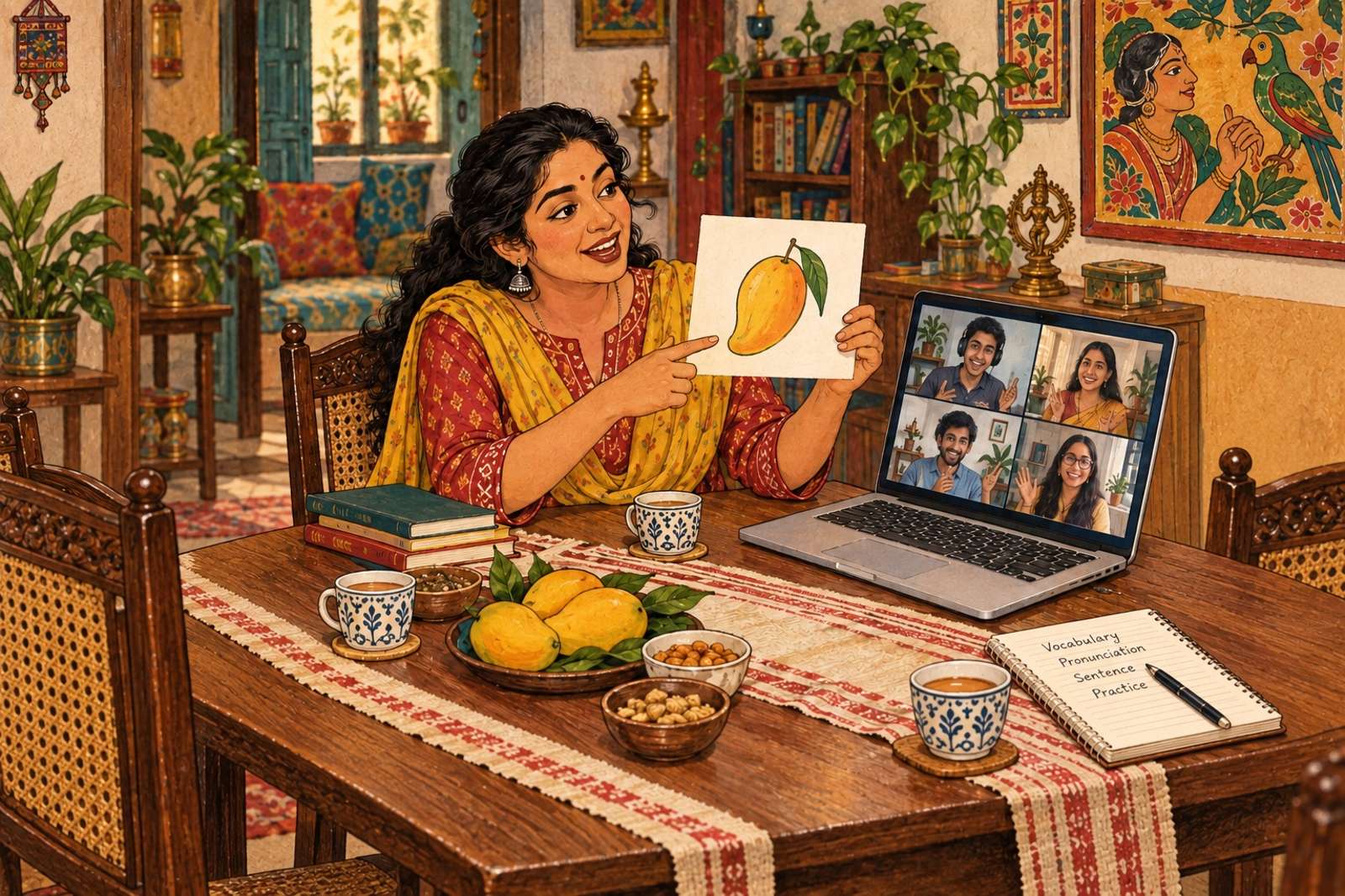 Illustration of Regional Language Club: Bring learners together to practise an Indian language through conversation and shared activities.