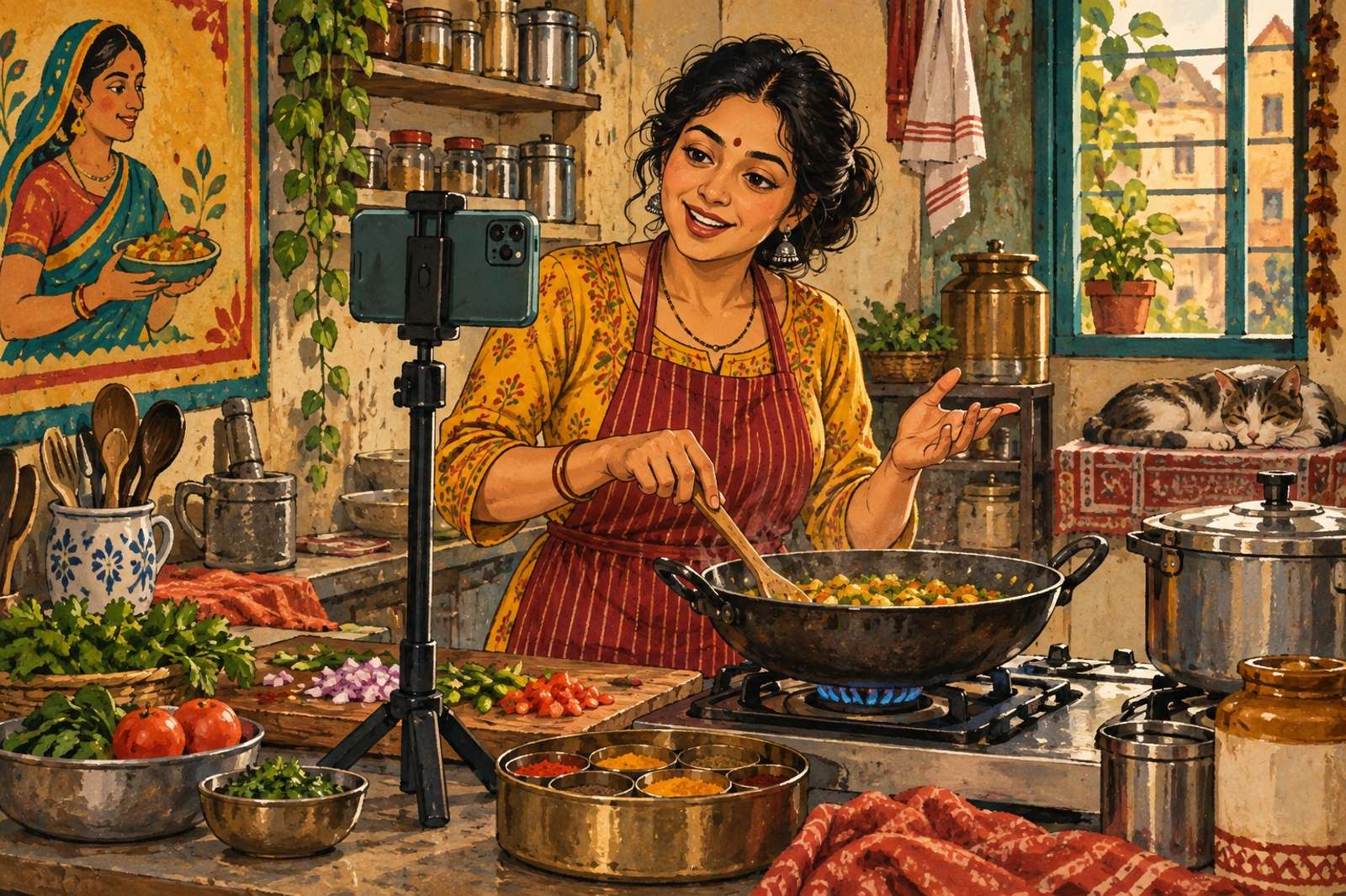 Illustration of My Kitchen, Live: Go live while preparing everyday meals and talk to viewers between kitchen tasks.