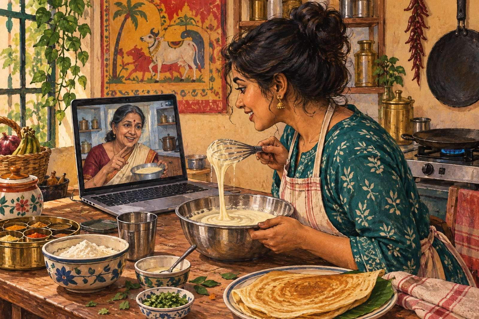 Illustration of Family Recipe Rescue: Help someone troubleshoot a family dish, from batter consistency to timing and cooking technique.