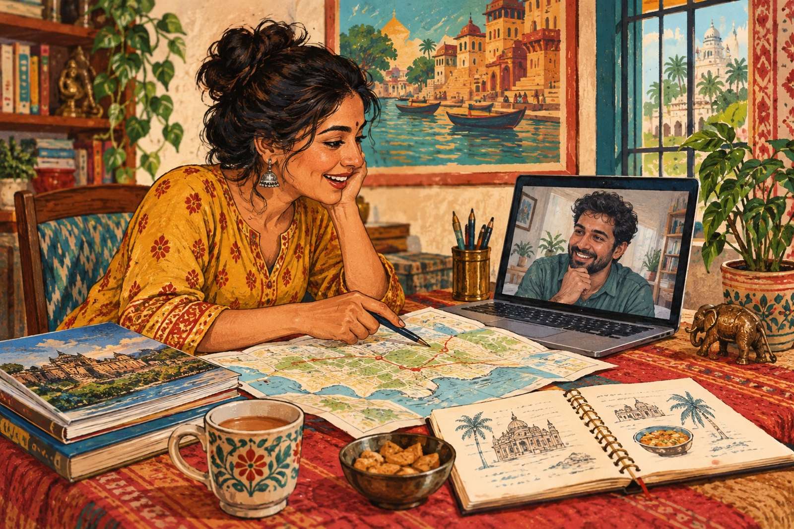 Illustration of Travel Plans With a Local: Help someone plan a trip using your firsthand knowledge of the destination and its neighbourhoods.